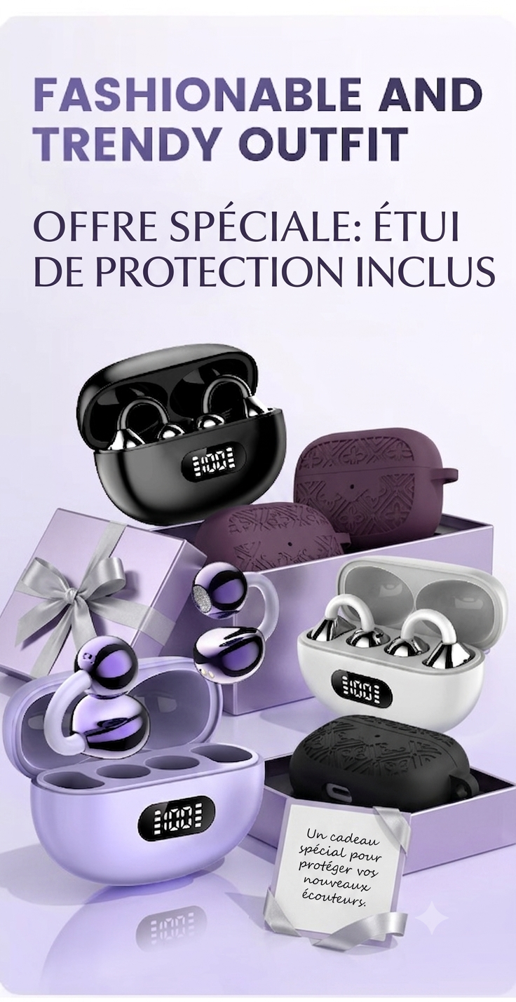 🎧 Écouteurs Bluetooth "FreeClip" Confort Absolu