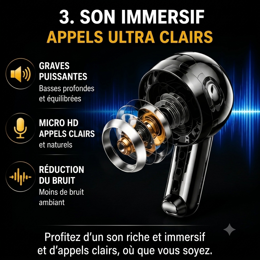 🎧 Écouteurs Bluetooth 4 en 1 Confort et Qualité auditive 🎁Fourreau en cuir offert